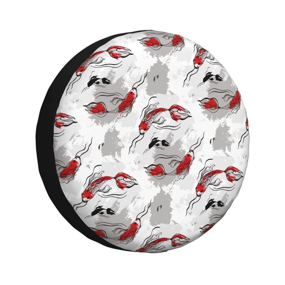 Goofa Koi Fish Pattern Universal Tire Cover for Jeep, SUV, Truck, and Trailer – Waterproof, UV-Resistant,Easy to Install, Fits 14"-17" Tires-14 inch