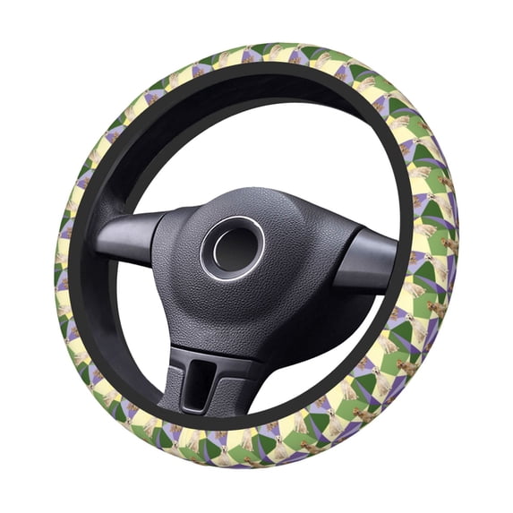 Goofa Labrador Retriever Dog Pattern Elastic Stretch Steering Wheel Cover,Universal 15 inch, Microfiber Breathable Ice Silk, Anti-Slip, Odorless, Easy Carry