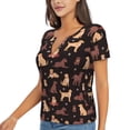 thumbnail image 1 of Goofa Labrador Retriever Dog Pattern Womens Deep V Neck Low Cut Tops Casual Summer Short Sleeve Ribbed Knit T-Shirts-Small, 1 of 5