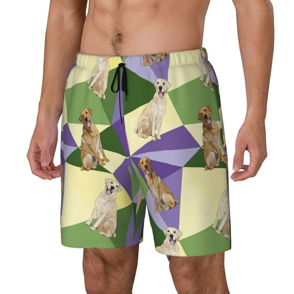 Goofa Labrador Retriever Dog Printed Men's Swim Trunks Board Shorts Quick Dry Mens Swimming Trunks with Compression Liner,Breathable Fit Hawaii Beach Shorts-Large