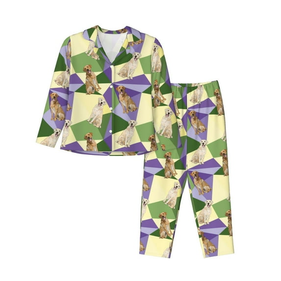 Goofa Labrador Retriever Dog Printed Women’s 2 Piece Pajama Set Super,Pajamas Women's Long Sleeve Sleepwear Soft Button Down Loungewear Pjs Lounge Set Nightwear-