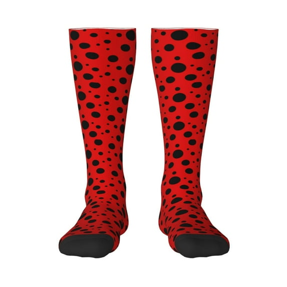 Goofa Ladybug Pattern Pattern Adult Stockings, Color-Block Knee High Socks, Comfortable and Breathable, Soft and Stretchable, Sports, and Decoration