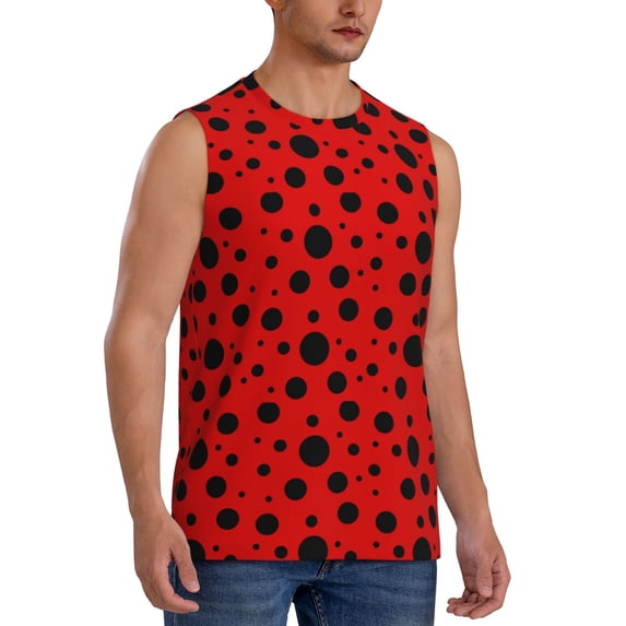 Goofa Ladybug Pattern Printed Men's Sleeveless T-Shirt - Athletic Gym Workout Tank Top for Men - Moisture-Wicking, UPF 30+ Quick-Dry Muscle Tee-