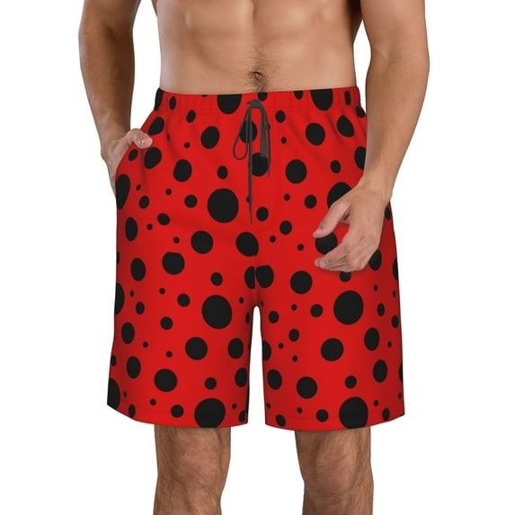 Goofa Ladybug Pattern Printed Mens Swim Trunks Summer Quick Dry Short Beach Swimwear Bathing Suits-X-Large