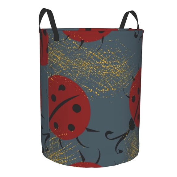 Goofa Ladybug Printed Circular Hamper,Laundry Basket with Handles,Storage Baskets Foldable,Large Capacity Laundry Hamper-