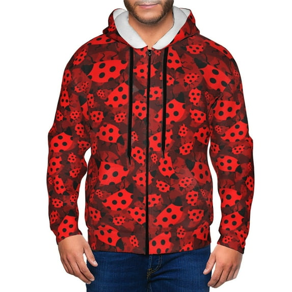 Goofa Ladybugs 1 Pattern Mens Full-zip Hoodie, Zip-up Pullover Hooded Sweatshirt, Kangaroo Pocket Hoodie Ideal for Daily Wear, Travel, and Home-Medium