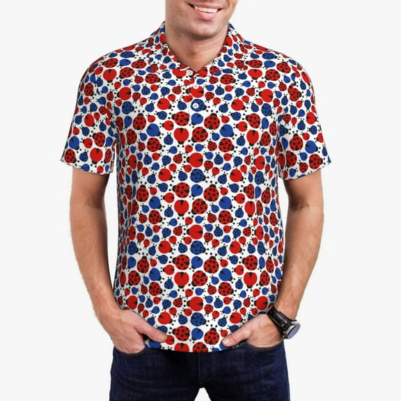 Goofa Ladybugs Print Mens Polo Shirts Quick Dry Short Sleeve Golf T Shirt Performance Moisture Wicking Casual Workout-Small