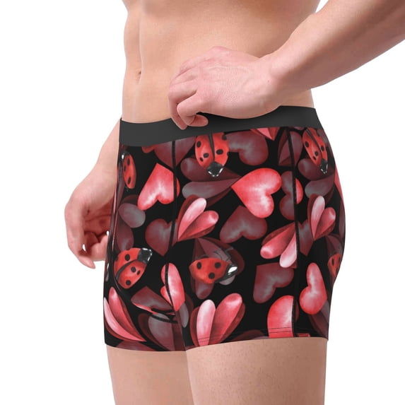 Goofa Ladybugs and Red Hearts Printed Men's Boxer Briefs Underwear, Moisture-Wicking Underwear, Trunk,Soft and Breathable Cotton Underwear-