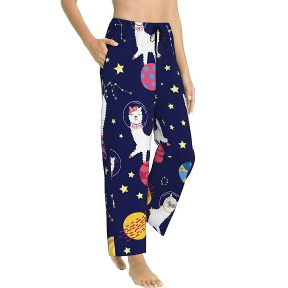 Goofa Lama in Space Printed Soft Pajama Pants for Women, Wide Leg Comfy Casual Lounge Yoga Pants-