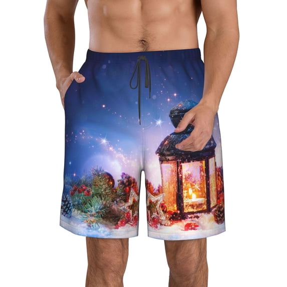 Goofa Lantern On Snow With Christmas Printed Mens Swim Trunks Summer Quick Dry Short Beach Swimwear Bathing Suits-Small