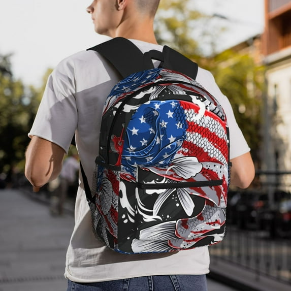 Goofa Largemouth Bass Fish in USA Print Casual Backpack for Women Men,Waterproof High School Bookbag,Lightweight Travel Daypack,Classic College Backpack,Laptob Backpack