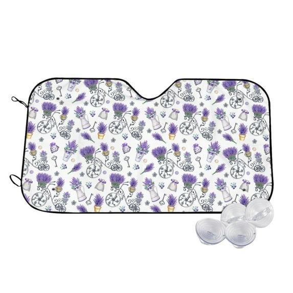 Goofa Lavender Bicycle Printed Car Windshield Sunshade,Foldable Reflective Sun Visor,UV Protection Heat Blocker Sunshade,Car Cooling Accessory-Small