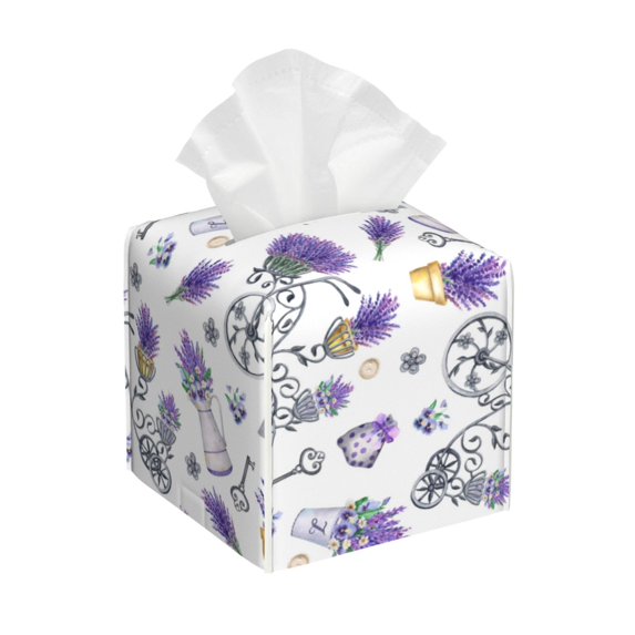 Goofa Lavender Bicycle Tissue Box Cover PVC Leather Tissue Holder Square Facial Tissue Case Facial Paper Organizer Dispenser for Bathroom, Vanity Countertop