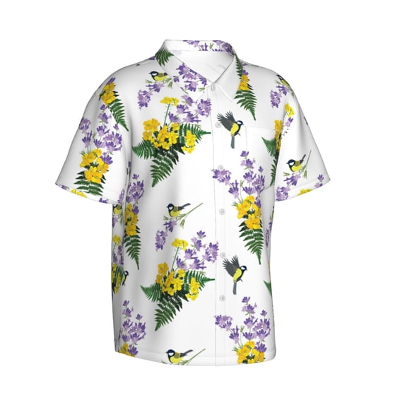 Goofa Lavender Flowers Hawaiian Shirt for Men, Unisex Summer Beach Casual Short Sleeve Button Down Shirts,Aloha Tropical Floral print shirt-Small