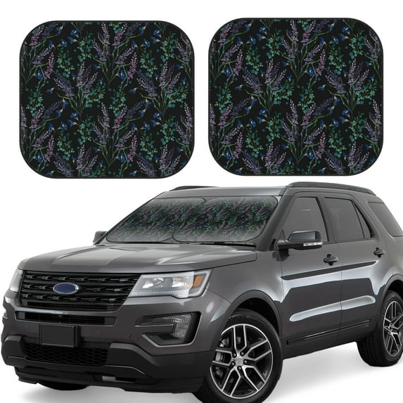 Goofa Lavender Flowers Pattern 2 Piece Car Windshield Sun Shade Foldable | Front Windshield Shade for Sun, Heat and UV Rays | Sunshade for Car Front Window-Medium