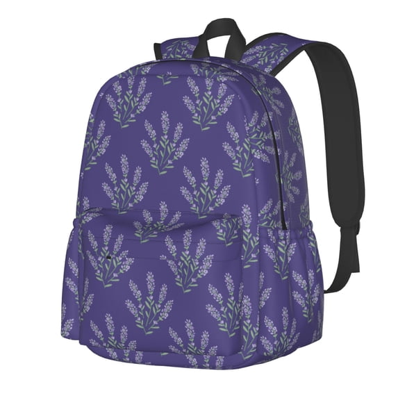 Goofa Lavender Flowers Pattern Backpack for Students – Large Capacity, Lightweight with Adjustable Shoulder Straps, Perfect for School, Travel