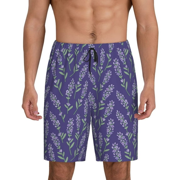 Goofa Lavender Flowers Pattern Men's Pajama Short Sleep Shorts Soft Comfortable Breathable Pajamas Shorts with Pockets-XX-Large