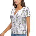thumbnail image 1 of Goofa Lavender Flowers Pattern Womens Deep V Neck Low Cut Tops Casual Summer Short Sleeve Ribbed Knit T-Shirts-X-Large, 1 of 5