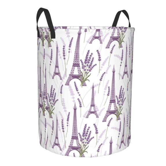 Goofa Lavender Flowers Printed Circular Hamper,Laundry Basket with Handles,Storage Baskets Foldable,Large Capacity Laundry Hamper-Small