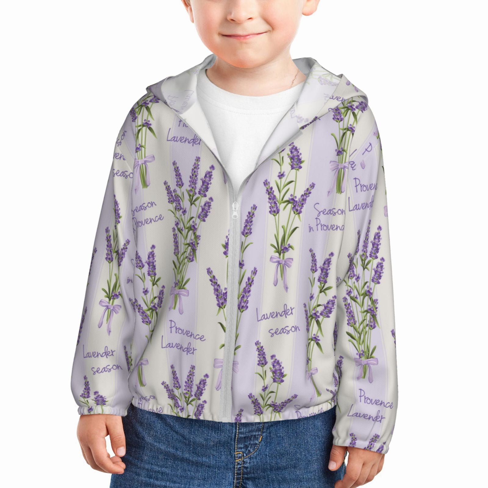 Goofa Lavender Flowers Printed Kids ZipUp Hoodie Girls Boys UPF50+ Sun