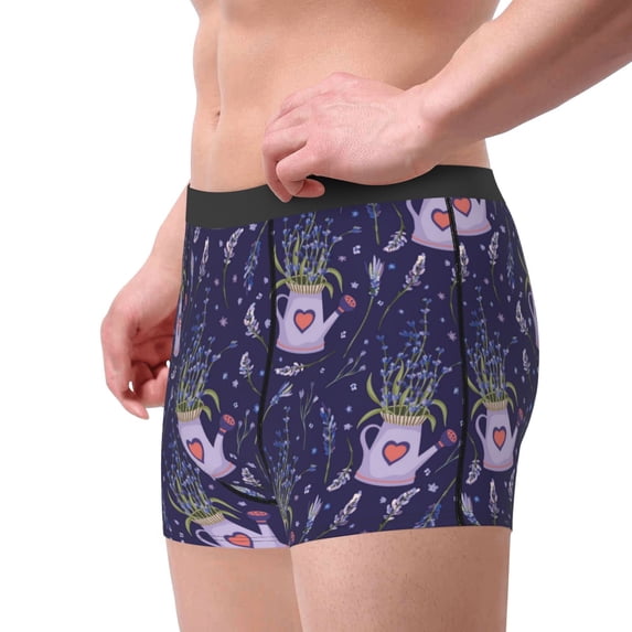 Goofa Lavender Flowers Printed Men's Boxer Briefs Underwear, Moisture-Wicking Underwear, Trunk,Soft and Breathable Cotton Underwear-X-Large