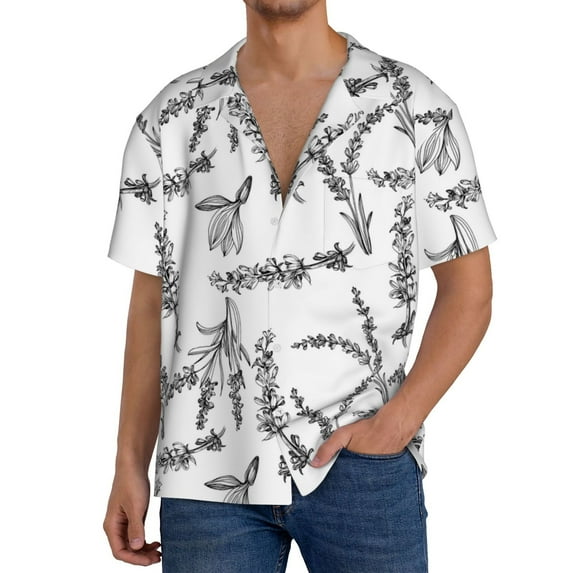 Goofa Lavender Flowers Printed Men's Casual Short-sleeved Shirt,Lightweight Breathable Button-down,Summer Casual men's top,Versatile Fashion shirt-4X-Large