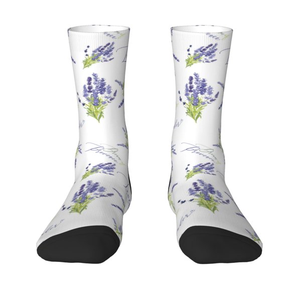 Goofa Lavender Flowers Printed Men's Crew Socks, Soft Durable Breathable Moisture-Wicking with Odor Control Cotton socks