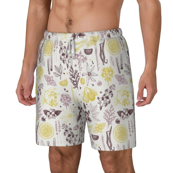 Goofa Lavender Flowers Printed Men's Swim Trunks Board Shorts Quick Dry Mens Swimming Trunks with Compression Liner,Breathable Fit Hawaii Beach Shorts-Large