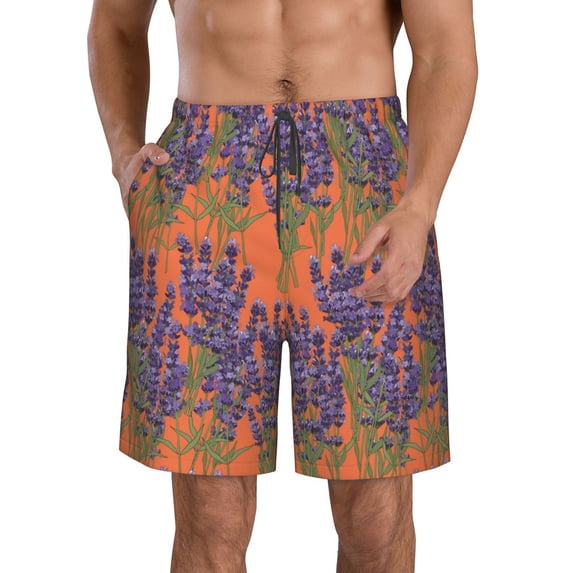 Goofa Lavender Flowers Printed Mens Swim Trunks Summer Quick Dry Short Beach Swimwear Bathing Suits-XX-Large