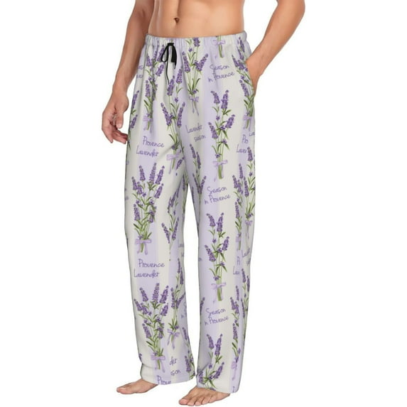 Goofa Lavender Flowers Printed Soft Pajama Pants for Men, Wide Leg Comfy Casual Lounge Yoga Pants-Large