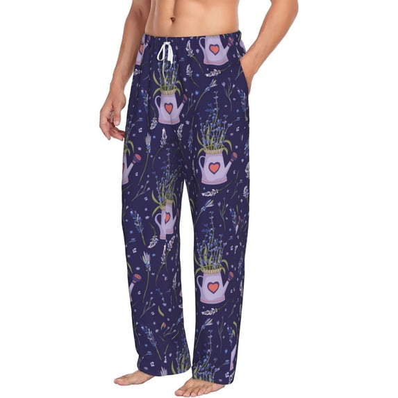 Goofa Lavender Flowers Printed Soft Pajama Pants for Men, Wide Leg Comfy Casual Lounge Yoga Pants-Medium