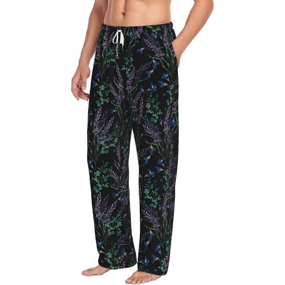Goofa Lavender Flowers Printed Soft Pajama Pants for Men, Wide Leg Comfy Casual Lounge Yoga Pants-Small