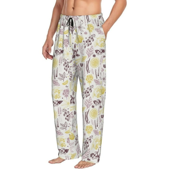 Goofa Lavender Flowers Printed Soft Pajama Pants for Men, Wide Leg Comfy Casual Lounge Yoga Pants-