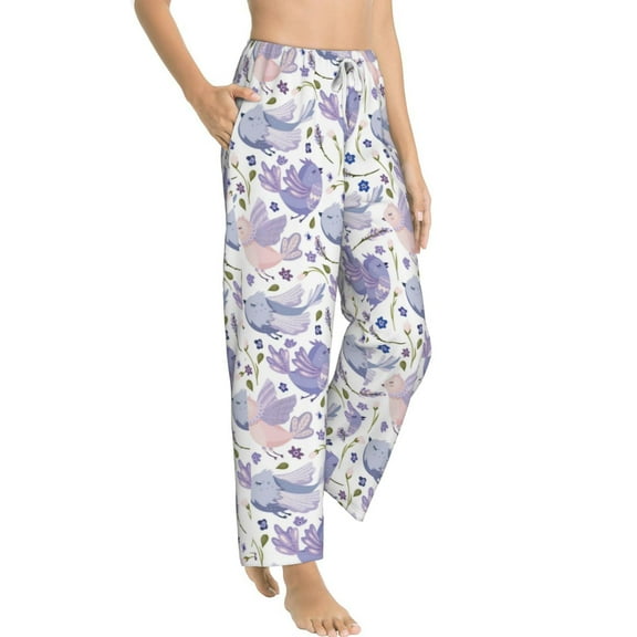Goofa Lavender Flowers Printed Soft Pajama Pants for Women, Wide Leg Comfy Casual Lounge Yoga Pants-XX-Large