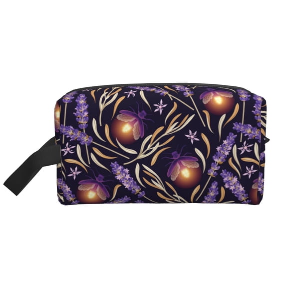 Goofa Lavender Flowers Printed Toiletry Bag with Handle,Large Capacity Travel Makeup Cosmetic Bag for Women, Carry on Airport Airline Compliant Bag