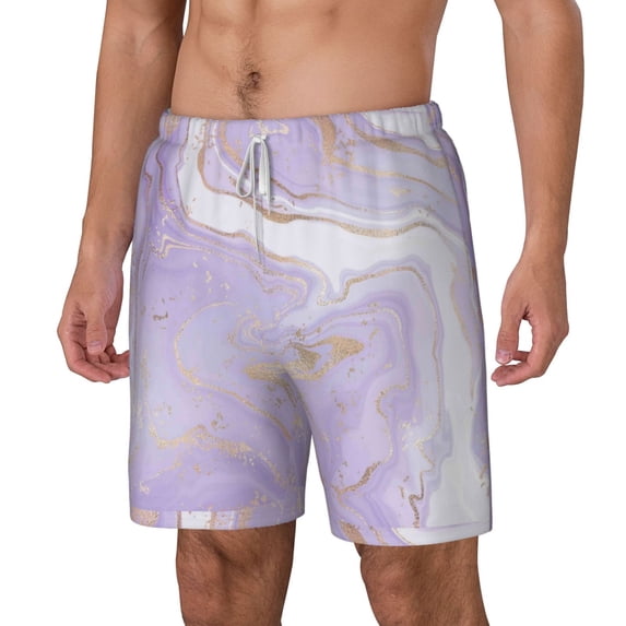 Goofa Lavender Glitter Foil Stripes Printed Men's Swim Trunks Board Shorts Quick Dry Mens Swimming Trunks with Compression Liner,Breathable Fit Hawaii Beach Shorts-Medium