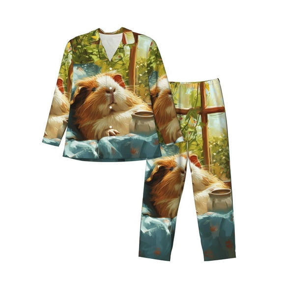 Goofa Lazy Home Style Guinea Pig for 2-piece Loungewear Set Men’s Sleepwear Set Soft PJs Cozy loungewear Comfy Sleep Set Winter Pajamas-Small