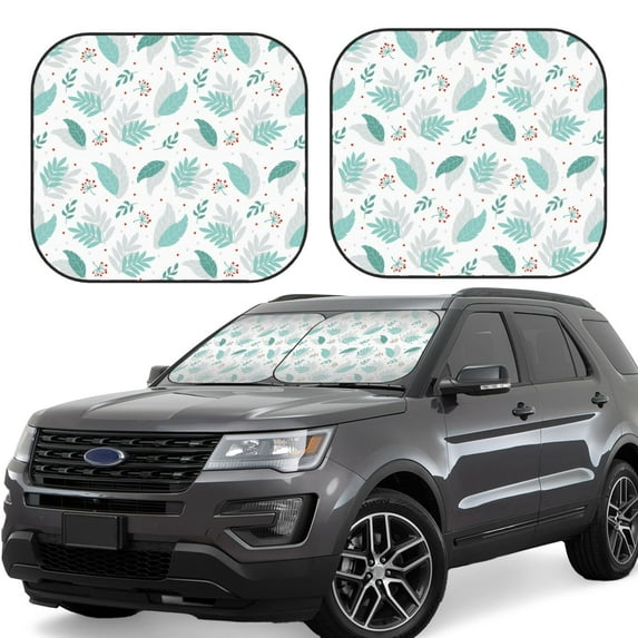 Goofa Leaf Print Green Pattern 2 Piece Car Windshield Sun Shade Foldable | Front Windshield Shade for Sun, Heat and UV Rays | Sunshade for Car Front Window-Medium