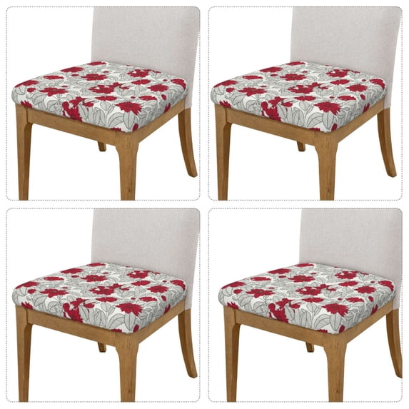 Goofa Leaves And Anemone Flowers In Red Grey Printed Couch Cushion Covers,Soft and Durable Throw Pillow Case , Floral Sofa Magic Sofa Stretch Cushion Couch Covers Washable