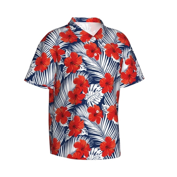 Goofa Leaves And Flowers Hawaiian Shirt for Men, Unisex Summer Beach Casual Short Sleeve Button Down Shirts,Aloha Tropical Floral print shirt-XX-Large