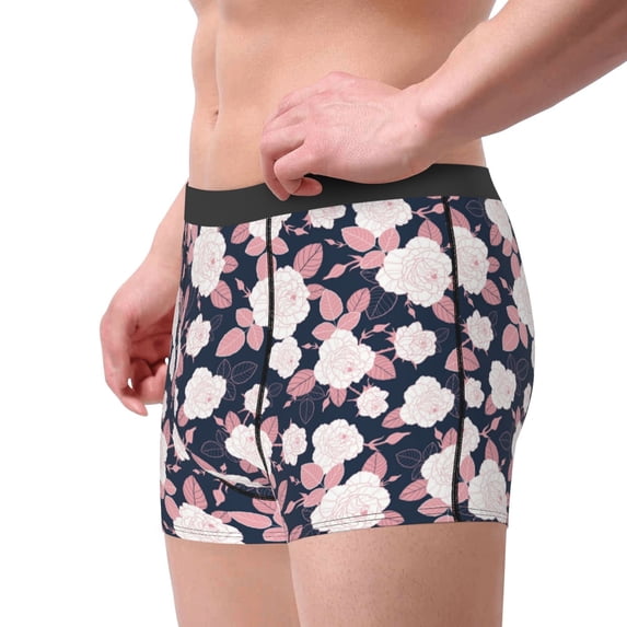 Goofa Leaves Flower Printed Men's Boxer Briefs Underwear, Moisture-Wicking Underwear, Trunk,Soft and Breathable Cotton Underwear-Medium