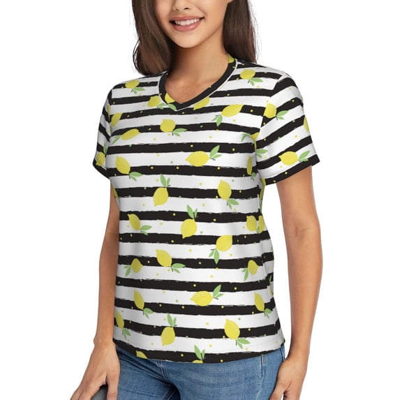 Goofa Lemon_1 Pattern Women's Slim-Fit Short-Sleeve V-Neck T-Shirt,Classic-Fit Short-Sleeve V-Neck T-Shirt-Medium