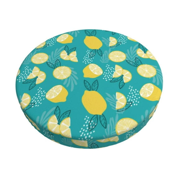 Goofa Lemon Blue Printed Stool Covers Round, Waterproof Round Bar Stool Covers Anti-Slip Round Bar Stool Seat Cover with Elastic Bands Durable -12 inch
