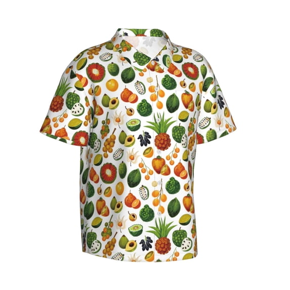 Goofa Lemon Fruits Vegetables Hawaiian Shirt for Men, Unisex Summer Beach Casual Short Sleeve Button Down Shirts,Aloha Tropical Floral print shirt-Large