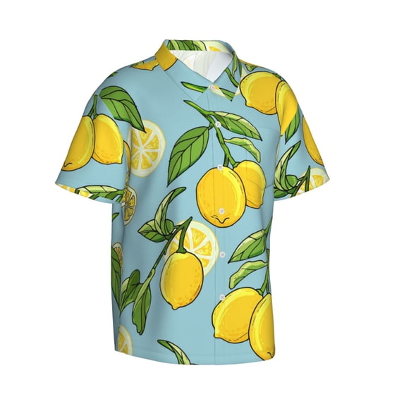Goofa Lemon Hawaiian Shirt for Men, Unisex Summer Beach Casual Short Sleeve Button Down Shirts,Aloha Tropical Floral print shirt-Large