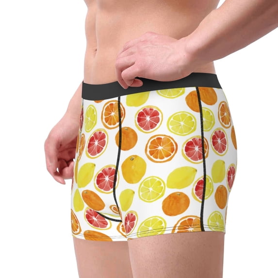 Goofa Lemon Orange Printed Men's Boxer Briefs Underwear, Moisture-Wicking Underwear, Trunk,Soft and Breathable Cotton Underwear-Small