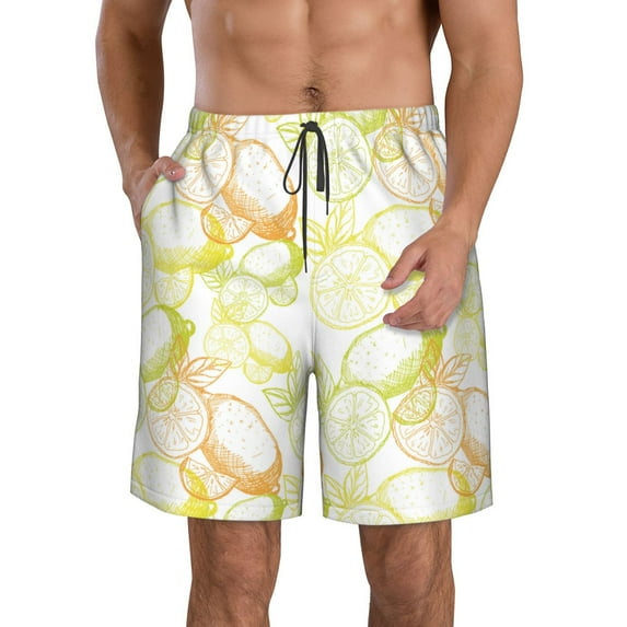 Goofa Lemon Potatoes Printed Mens Swim Trunks Summer Quick Dry Short Beach Swimwear Bathing Suits-Small