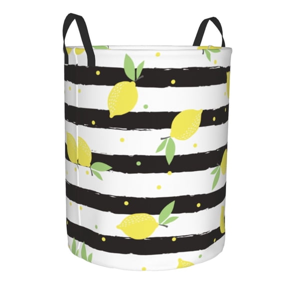 Goofa Lemon Printed Circular Hamper,Laundry Basket with Handles,Storage Baskets Foldable,Large Capacity Laundry Hamper-