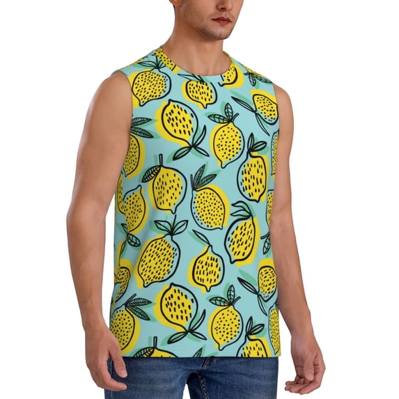 Goofa Lemon Printed Men's Sleeveless T-Shirt - Athletic Gym Workout Tank Top for Men - Moisture-Wicking, UPF 30+ Quick-Dry Muscle Tee-XX-Large