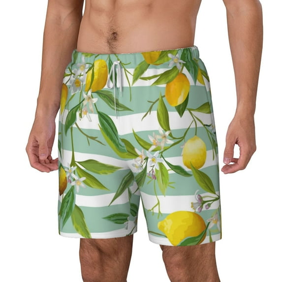 Goofa Lemon Printed Men's Swim Trunks Board Shorts Quick Dry Mens Swimming Trunks with Compression Liner,Breathable Fit Hawaii Beach Shorts-XX-Large